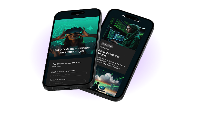 Dois celulares pretos sobrepostos mostrando telas do aplicativo Tecboard, um com a tela de monitoramento e outro com a tela de alertas.
